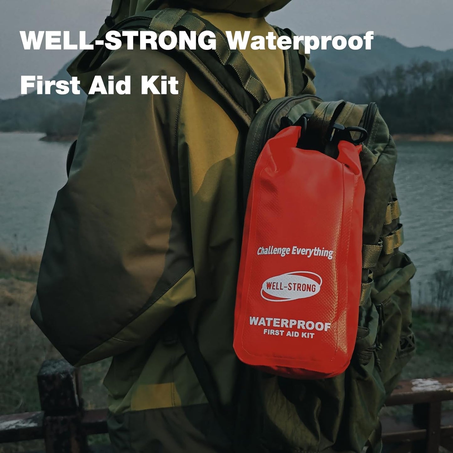 Waterproof First Aid Kit Roll Top Boat Emergency Kit with Waterproof Contents for Fishing Kayaking Boating Swimming Camping Rafting Beach Red