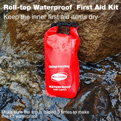 Waterproof First Aid Kit Roll Top Boat Emergency Kit with Waterproof Contents for Fishing Kayaking Boating Swimming Camping Rafting Beach Red