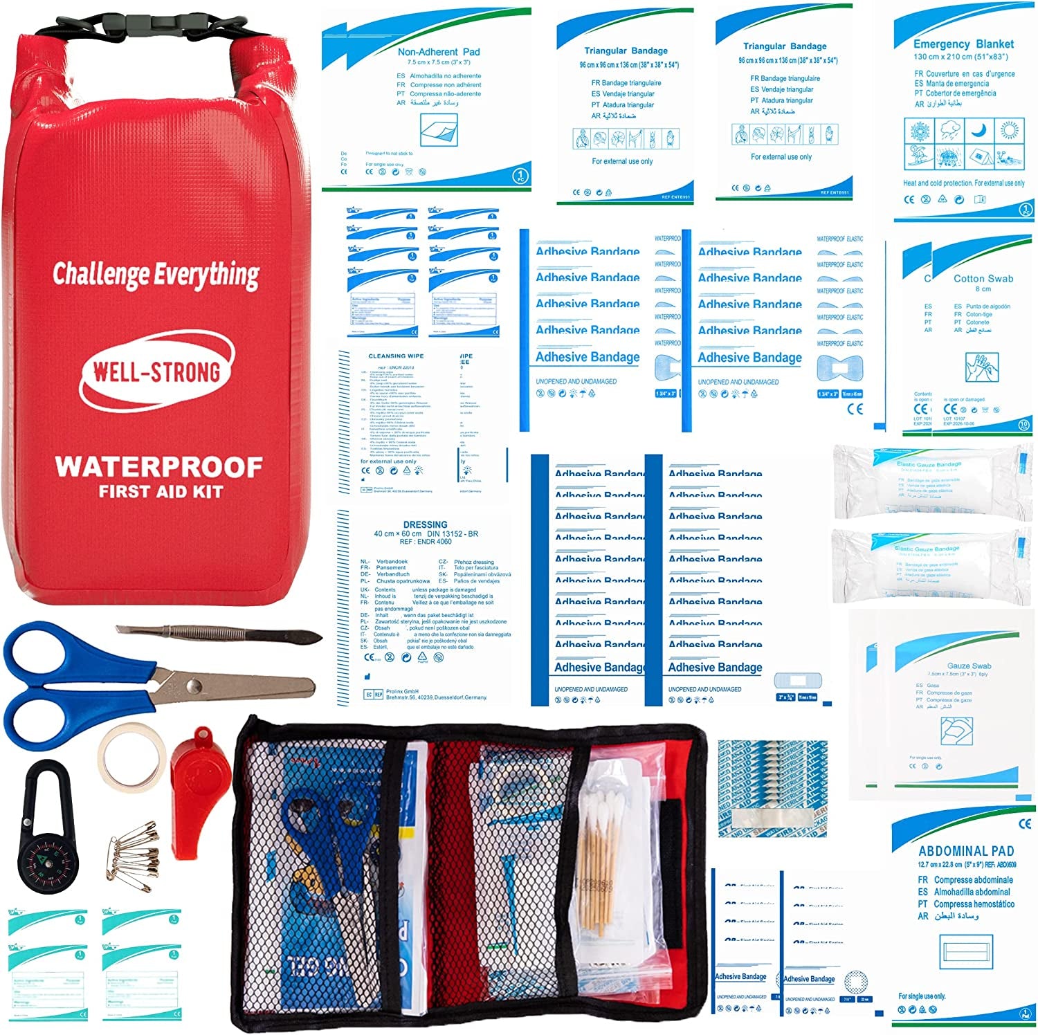 Waterproof First Aid Kit Roll Top Boat Emergency Kit with Waterproof Contents for Fishing Kayaking Boating Swimming Camping Rafting Beach Red